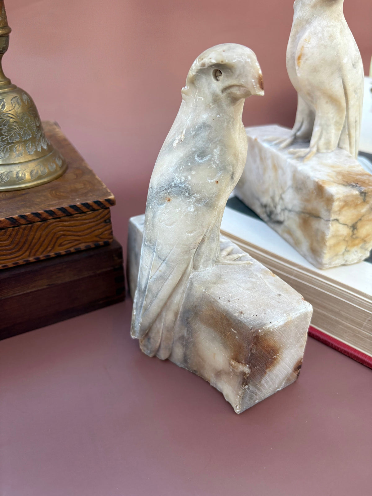 Vintage Pair of Alabaster Bird Bookends