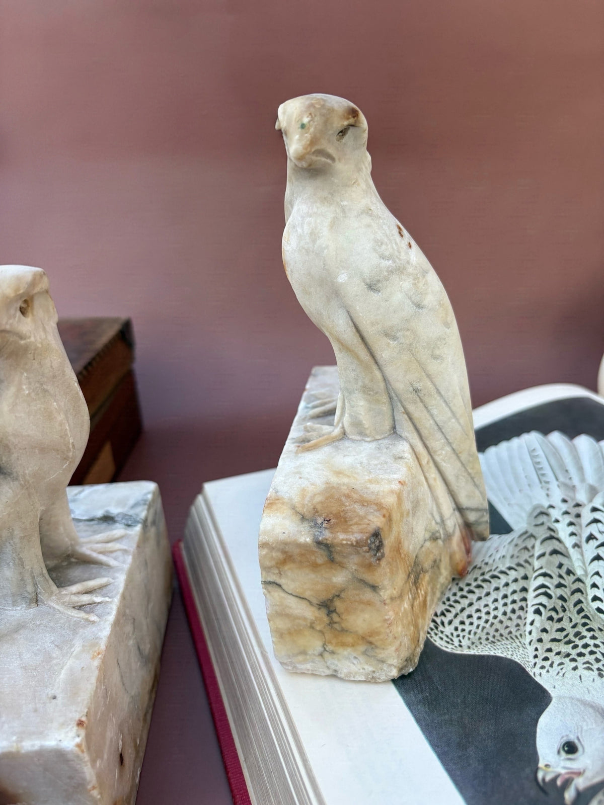 Vintage Pair of Alabaster Bird Bookends