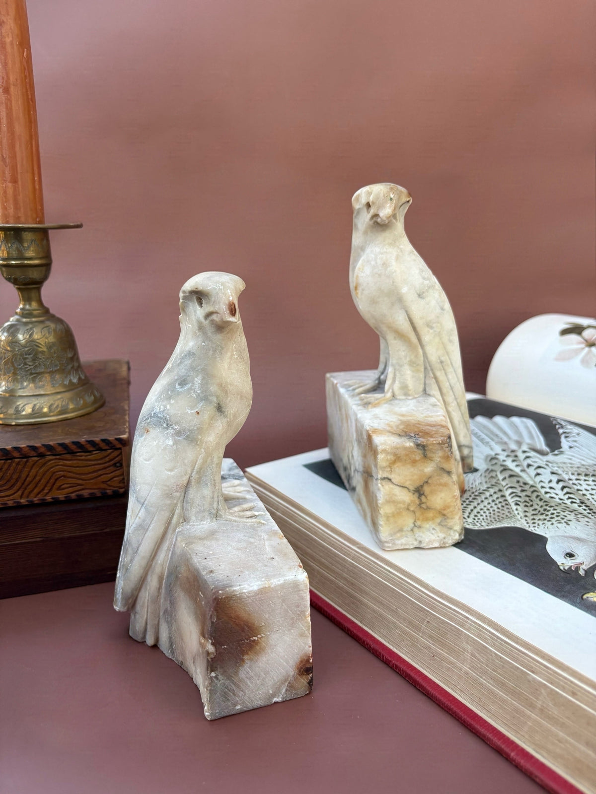 Vintage Pair of Alabaster Bird Bookends