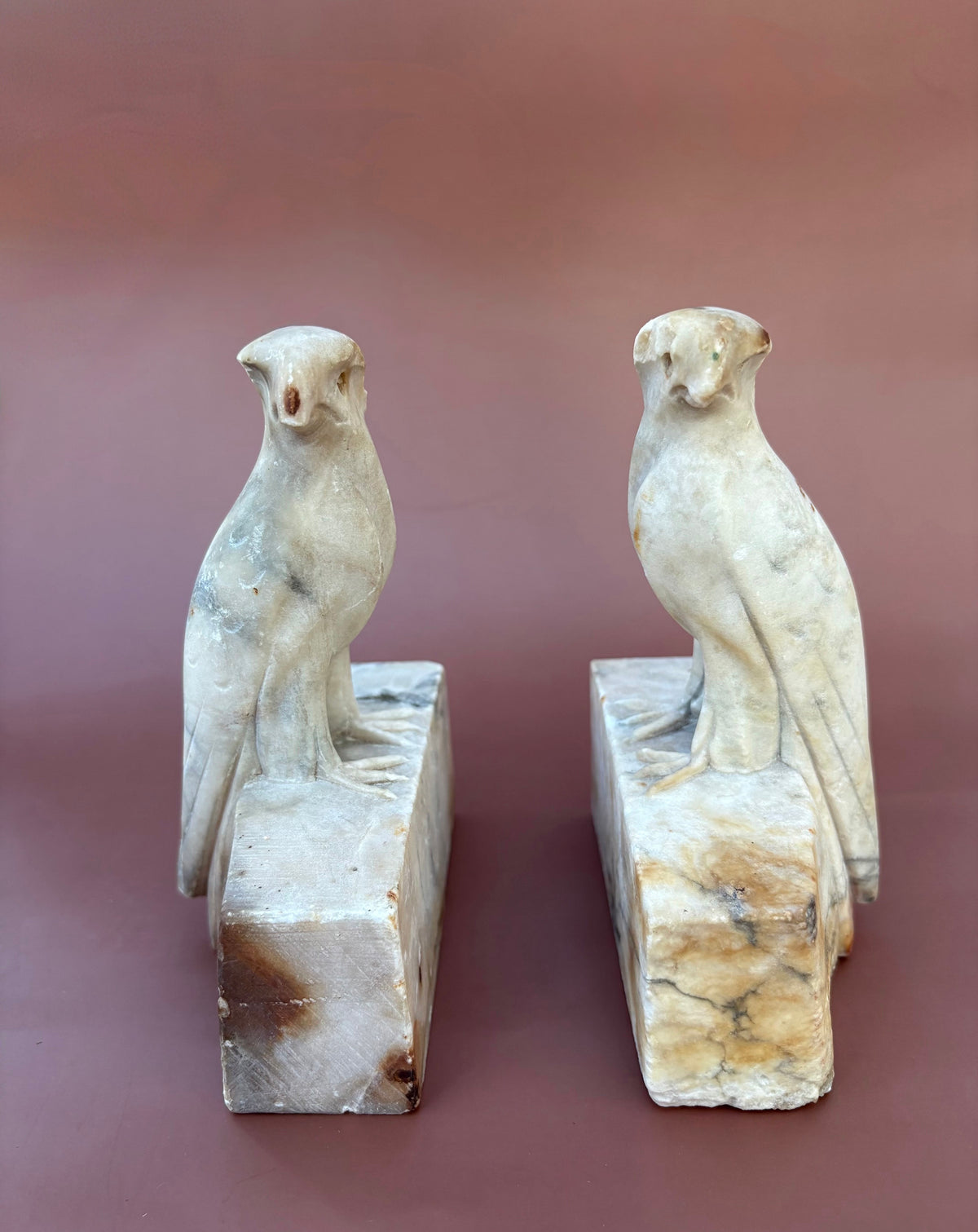 Vintage Pair of Alabaster Bird Bookends