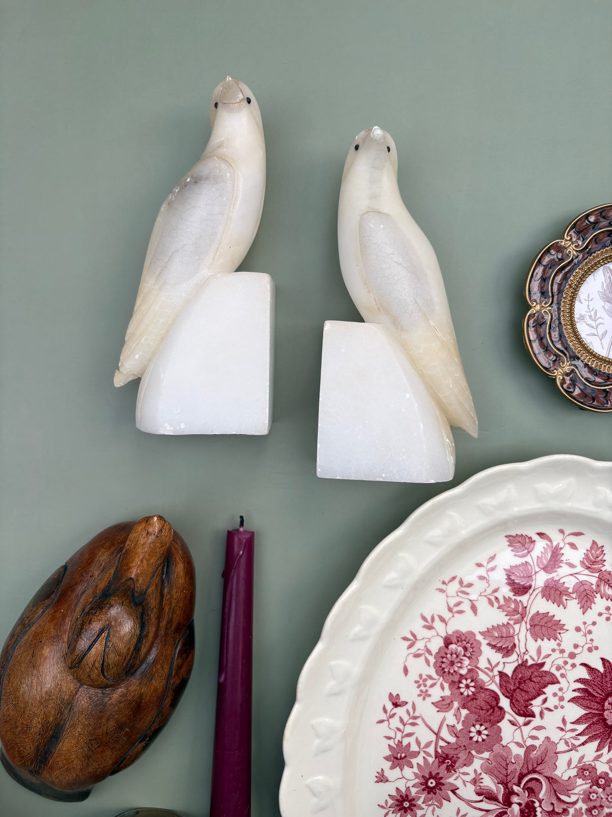 Vintage Pair of Italian Stone Bird Bookends