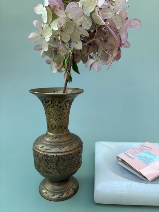 Vintage Etched Brass Bud Vase